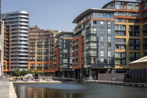 View of the Paddington Basin residential architecture in London